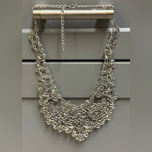 Elegant Metal Silver Tone Chunky Necklace